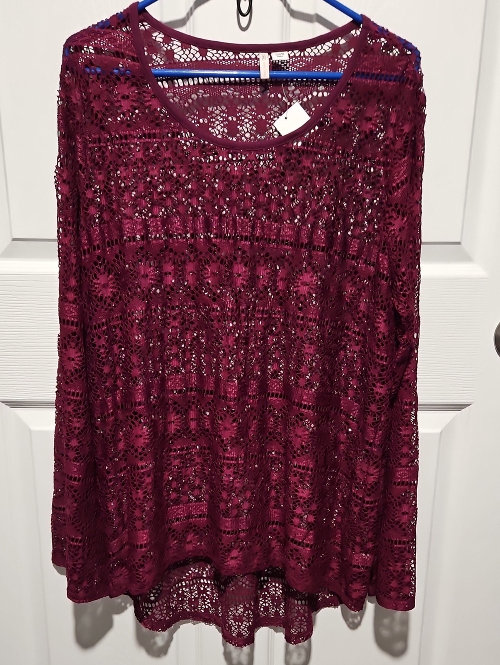 Cato Burgundy Crochet Lace Long Sleeve Tunic